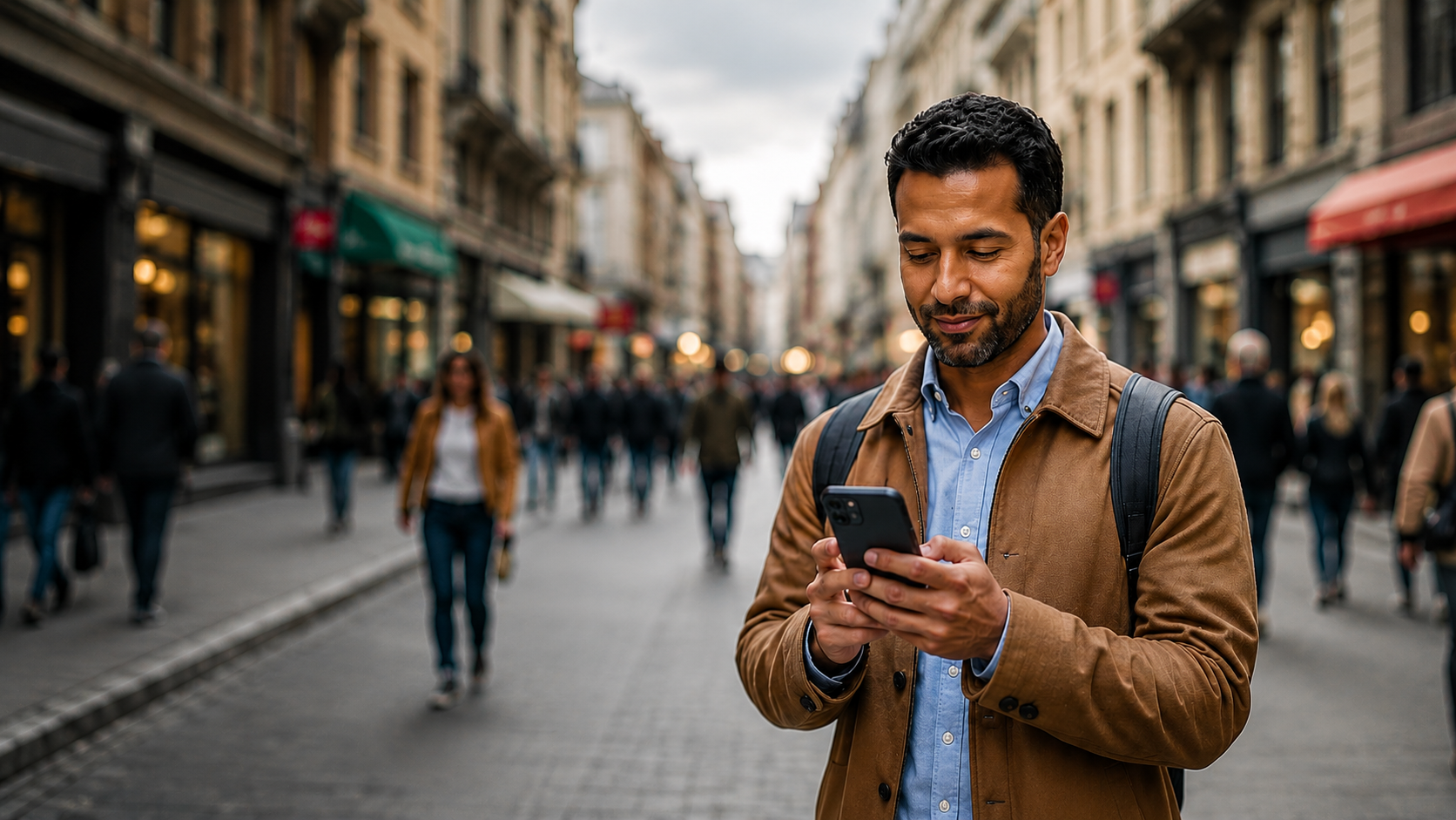A customer using a banking app in daily life.