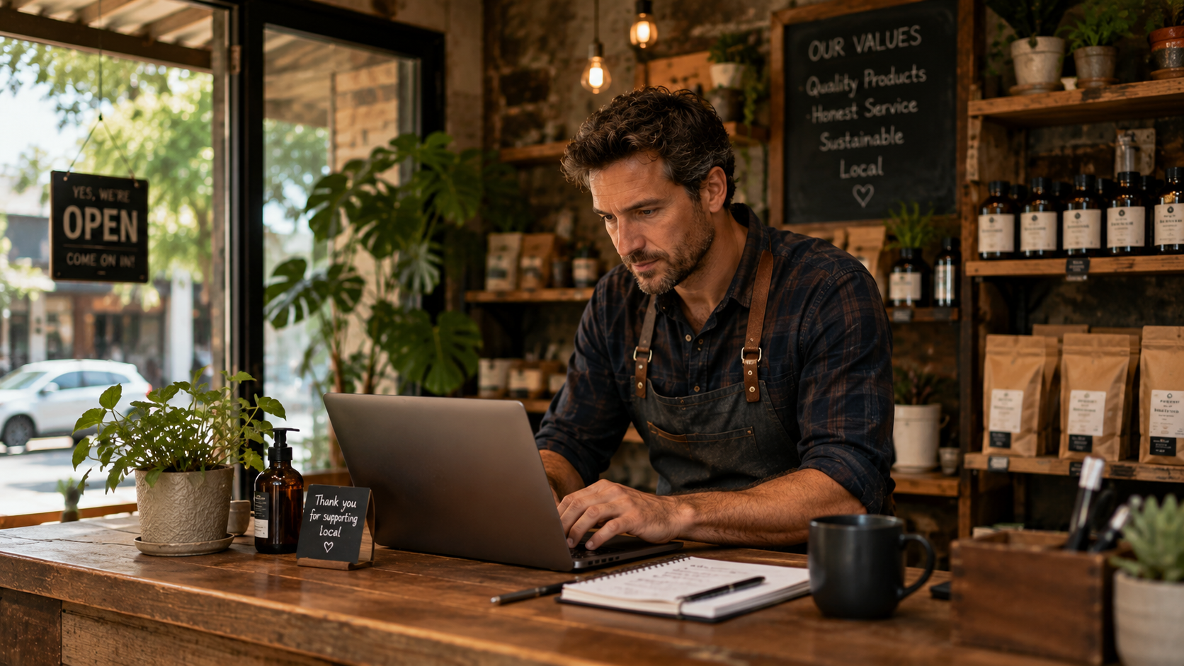 A small-business owner at their own shop or workshop.